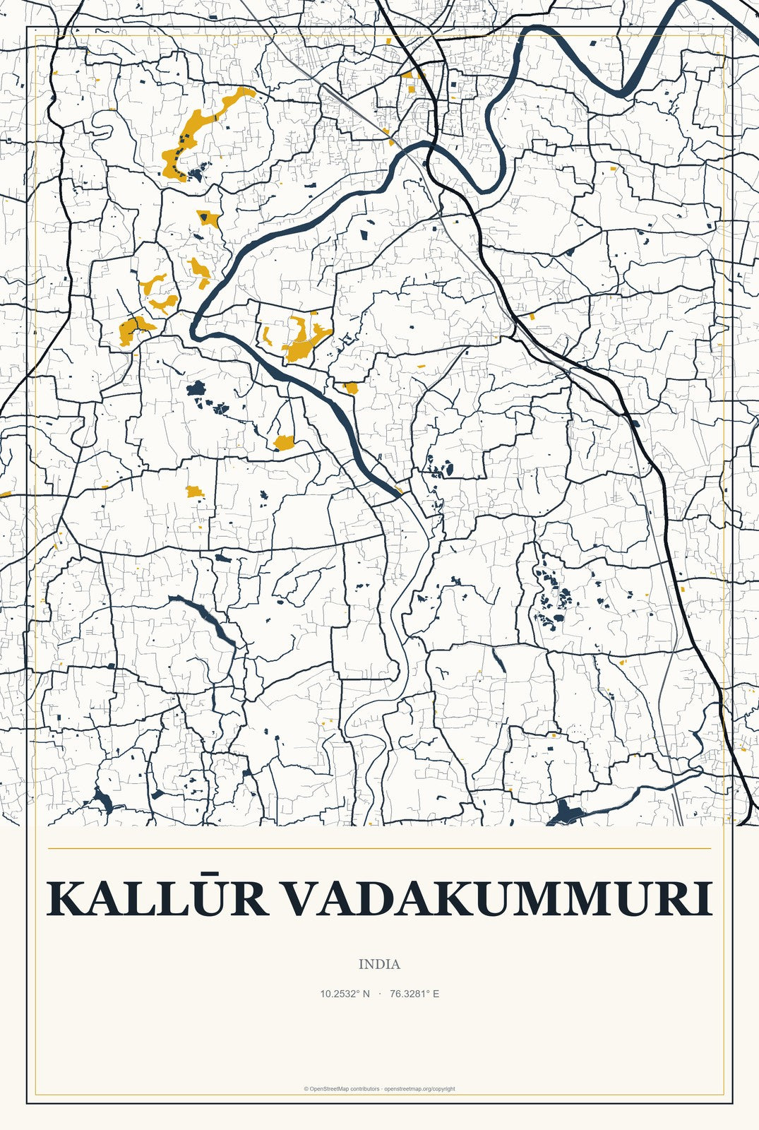 Kallūr Vadakummuri, India City Map Aluminum Sign in Citrine Modern style