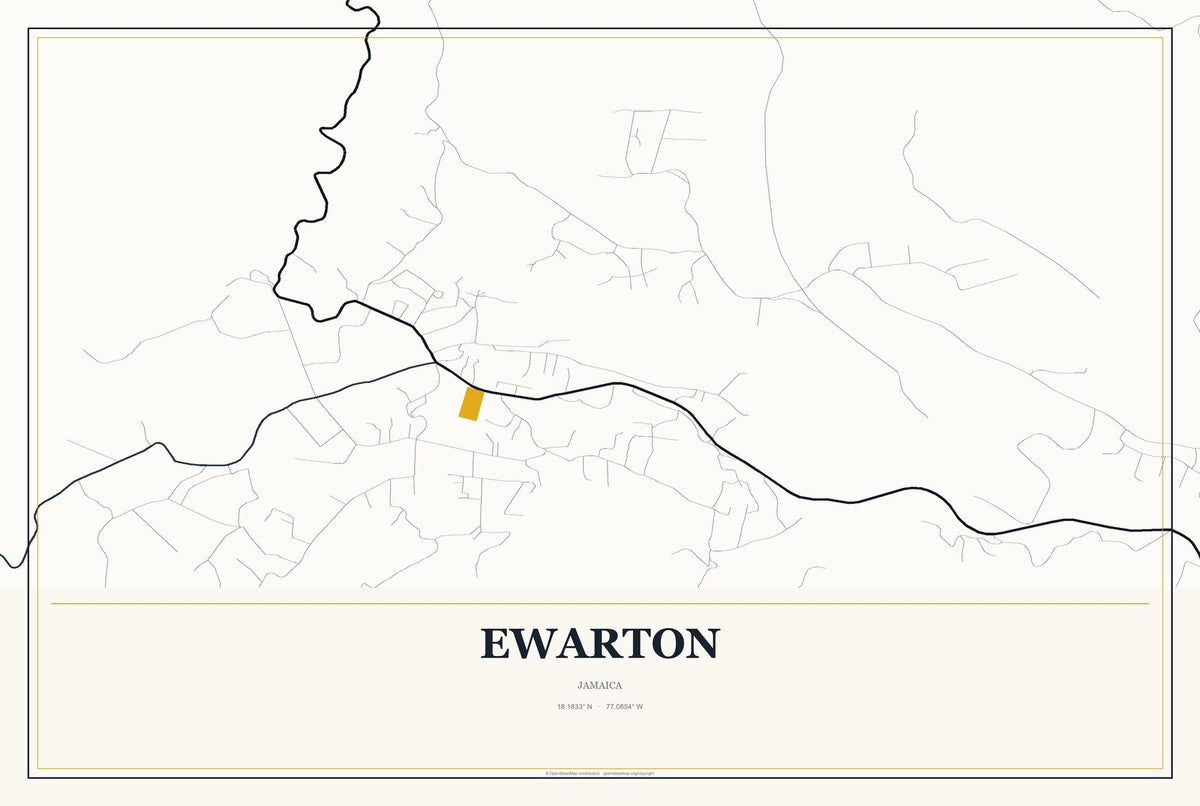 Ewarton, Jamaica City Map Aluminum Sign in Citrine Modern style