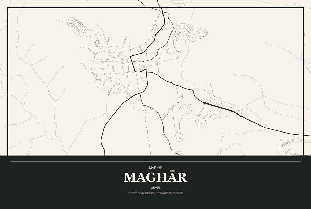 Maghār, Israel City Map Aluminum Sign in Museum Plaque style