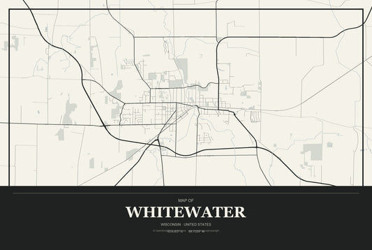 Whitewater, Wisconsin City Map Aluminum Sign in Museum Plaque style