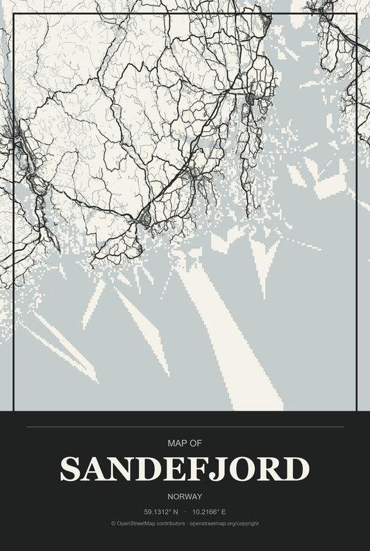 Sandefjord, Norway City Map Aluminum Sign in Museum Plaque style
