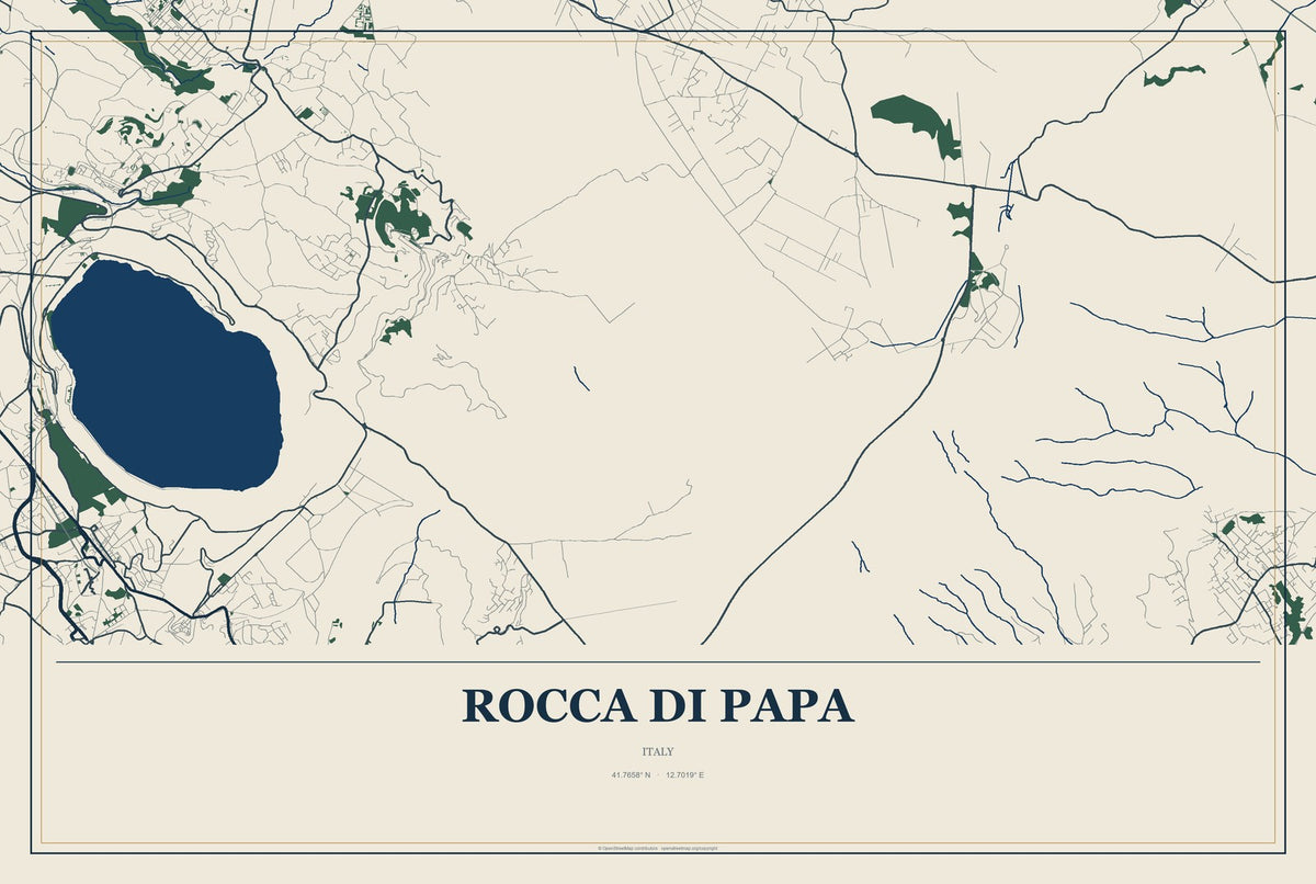 Rocca di Papa, Italy City Map Aluminum Sign in Coastal Cutout style