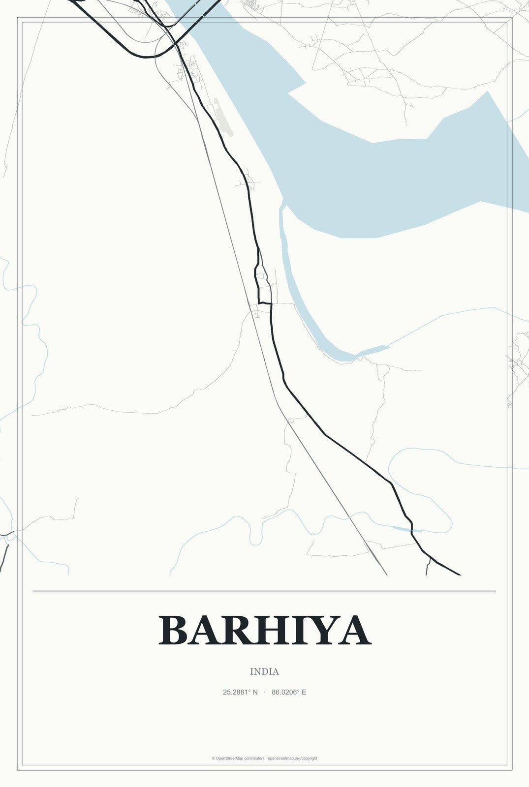Barhiya, India City Map Aluminum Sign in Gallery Air style