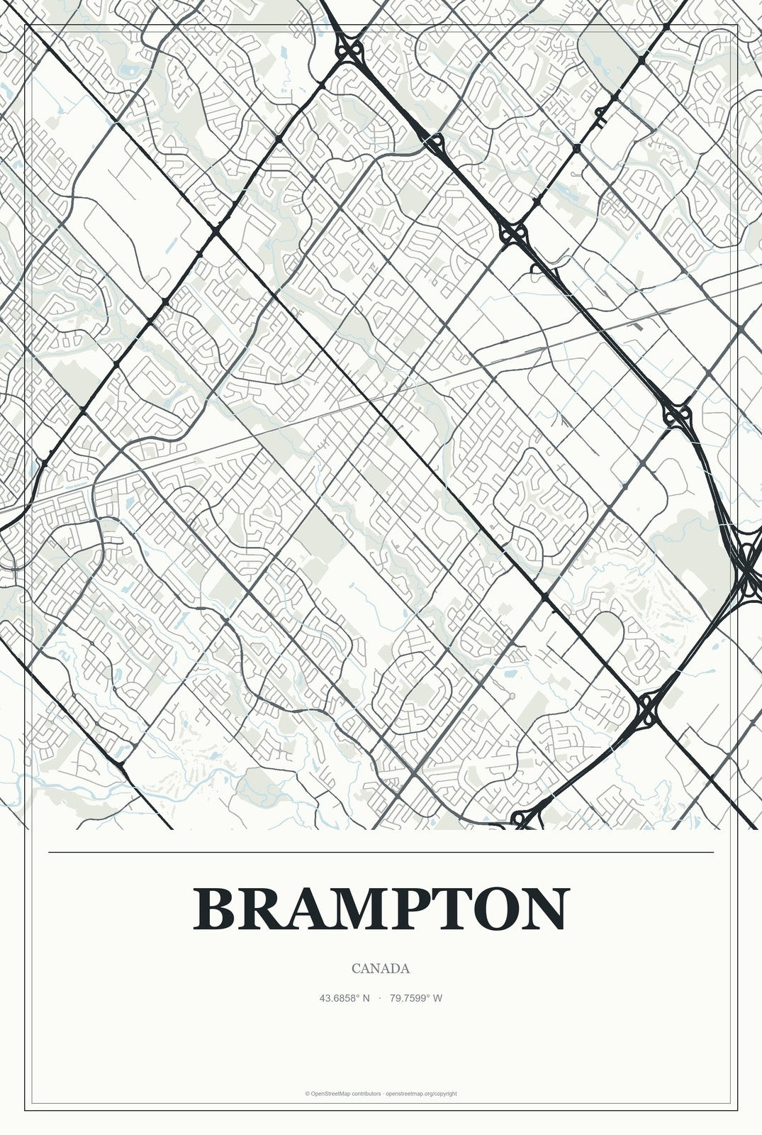 Brampton, Canada City Map Aluminum Sign in Gallery Air style