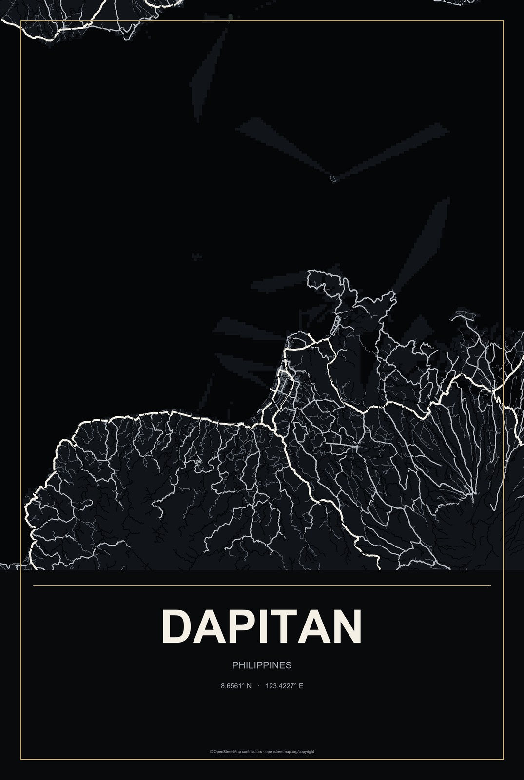 Dapitan, Philippines City Map Aluminum Sign in Metropolitan Noir style
