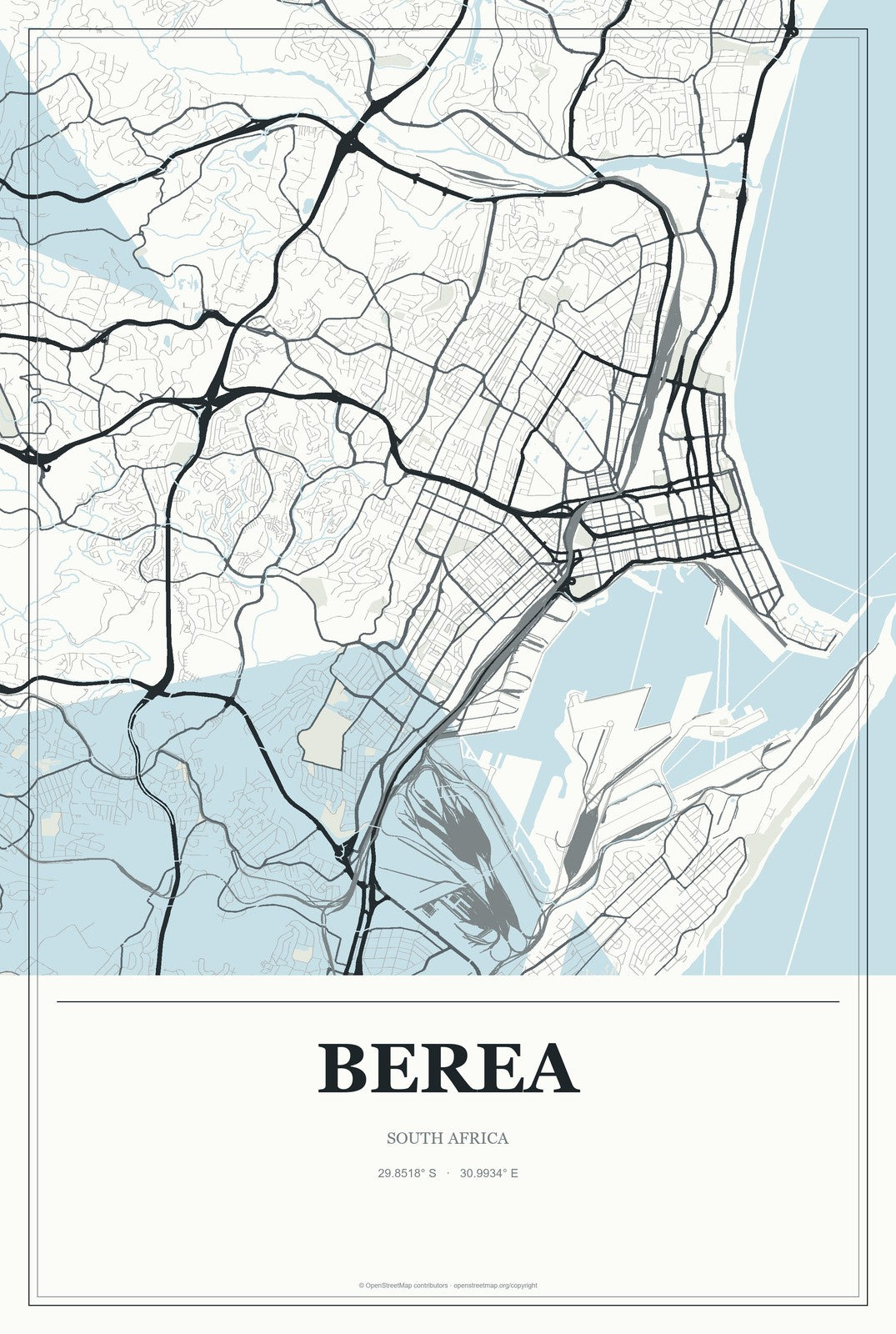 Berea, South Africa City Map Aluminum Sign in Gallery Air style