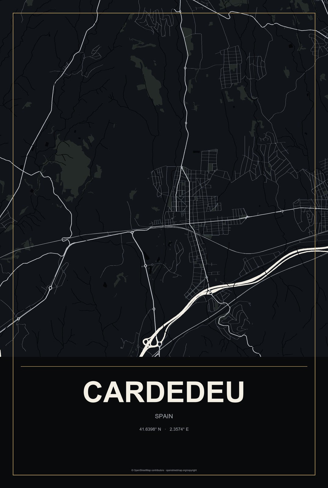 Cardedeu, Spain City Map Aluminum Sign in Metropolitan Noir style