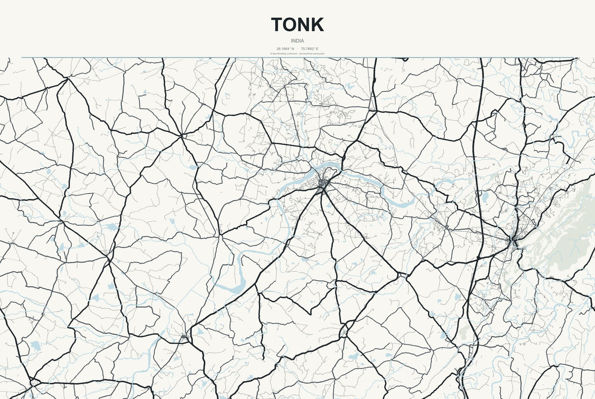Tonk, India City Map Aluminum Sign in Headline Atlas style