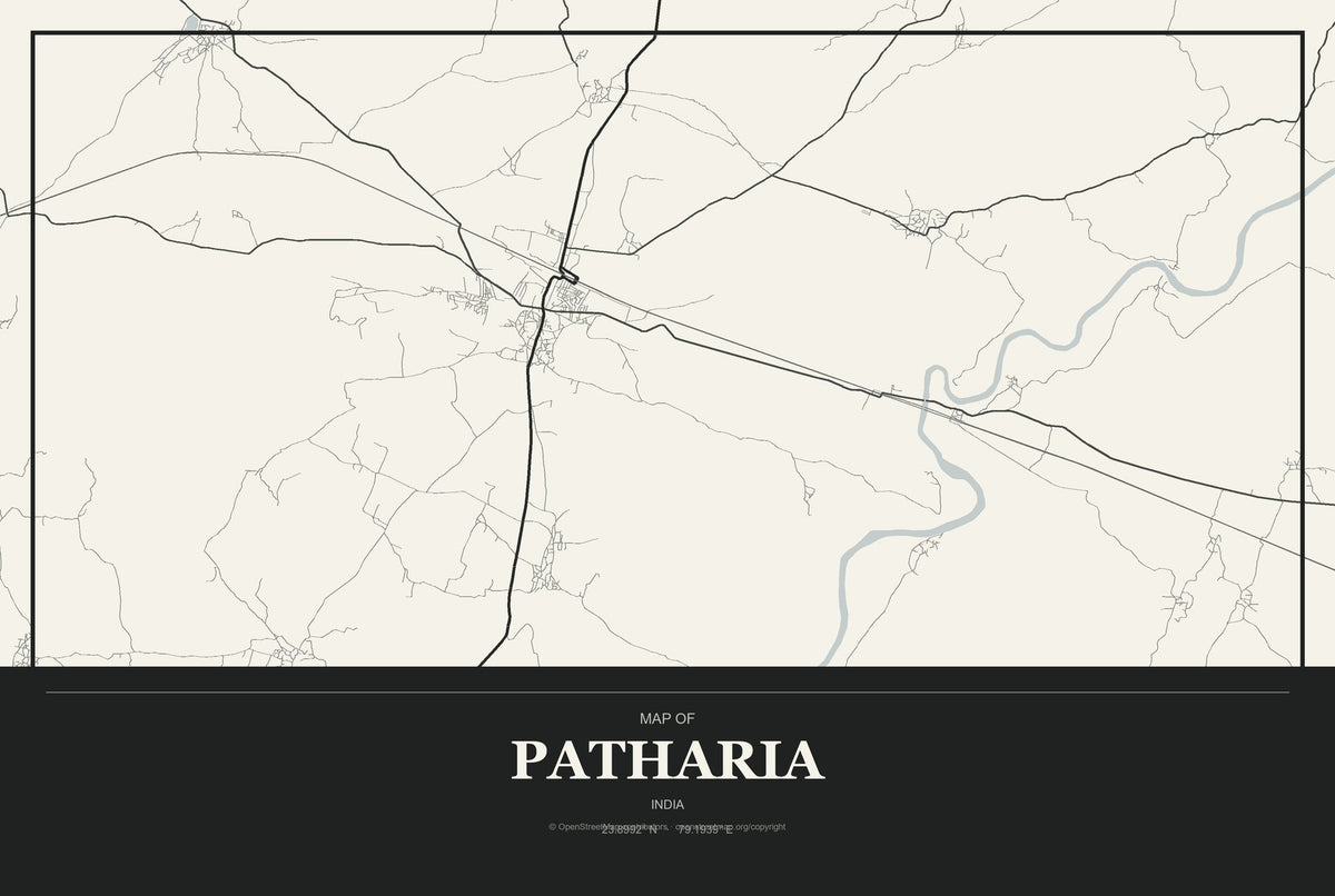 Patharia, India City Map Aluminum Sign in Museum Plaque style