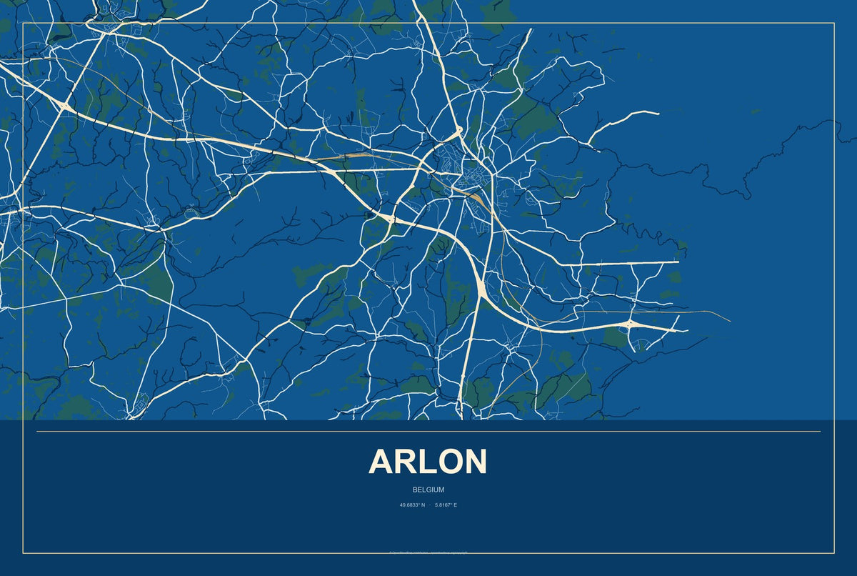 Arlon, Belgium City Map Aluminum Sign in Harbor Cobalt style