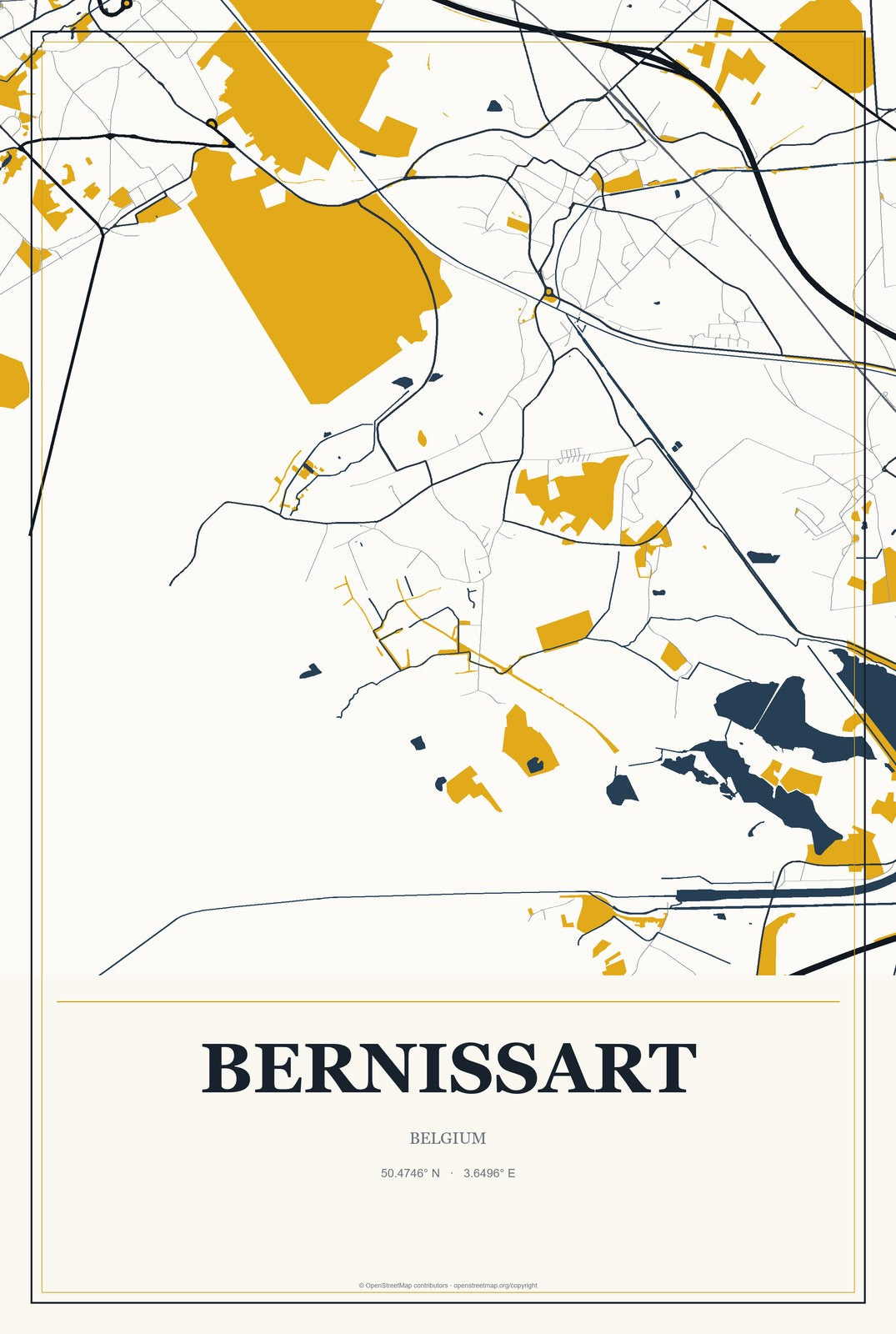 Bernissart, Belgium City Map Aluminum Sign in Citrine Modern style