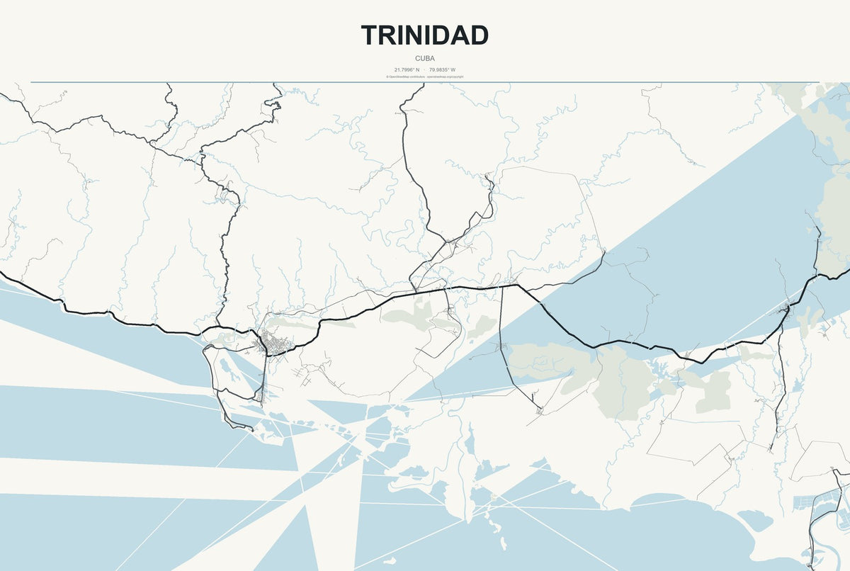 Trinidad, Cuba City Map Aluminum Sign in Headline Atlas style