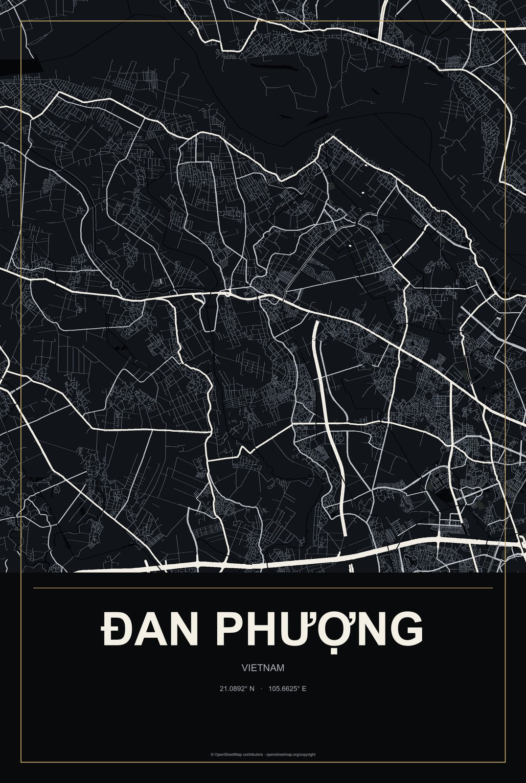 Đan Phượng, Vietnam City Map Aluminum Sign in Metropolitan Noir style