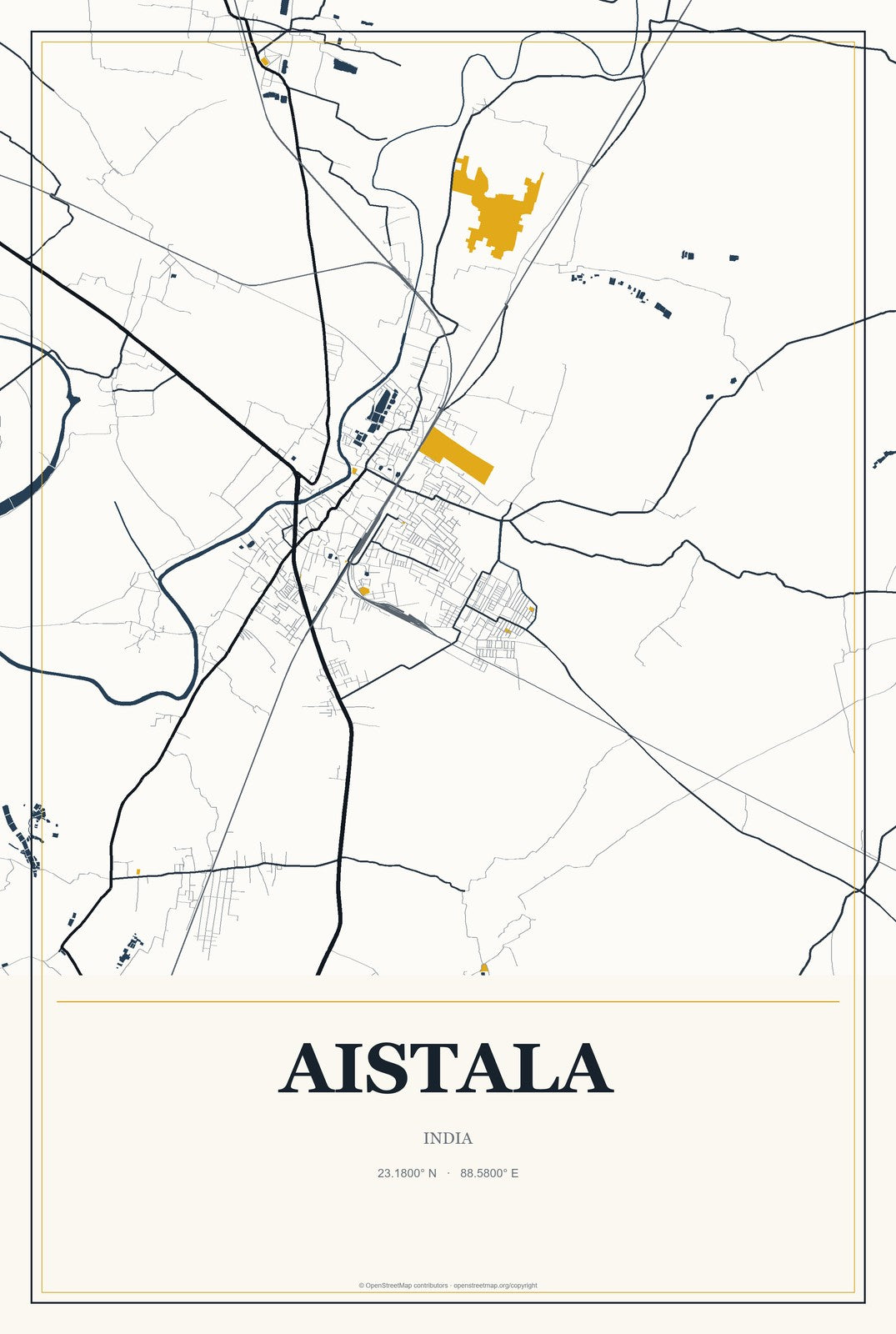 Aistala, India City Map Aluminum Sign in Citrine Modern style