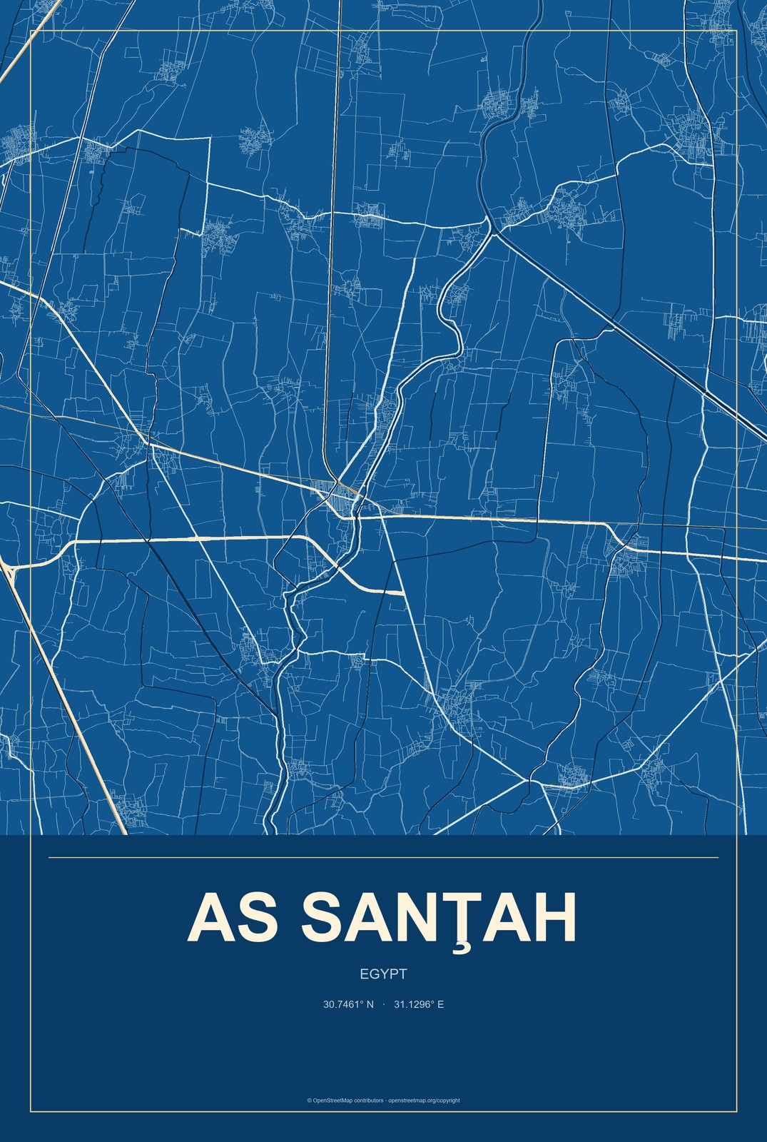As Sanţah, Egypt City Map Aluminum Sign in Harbor Cobalt style