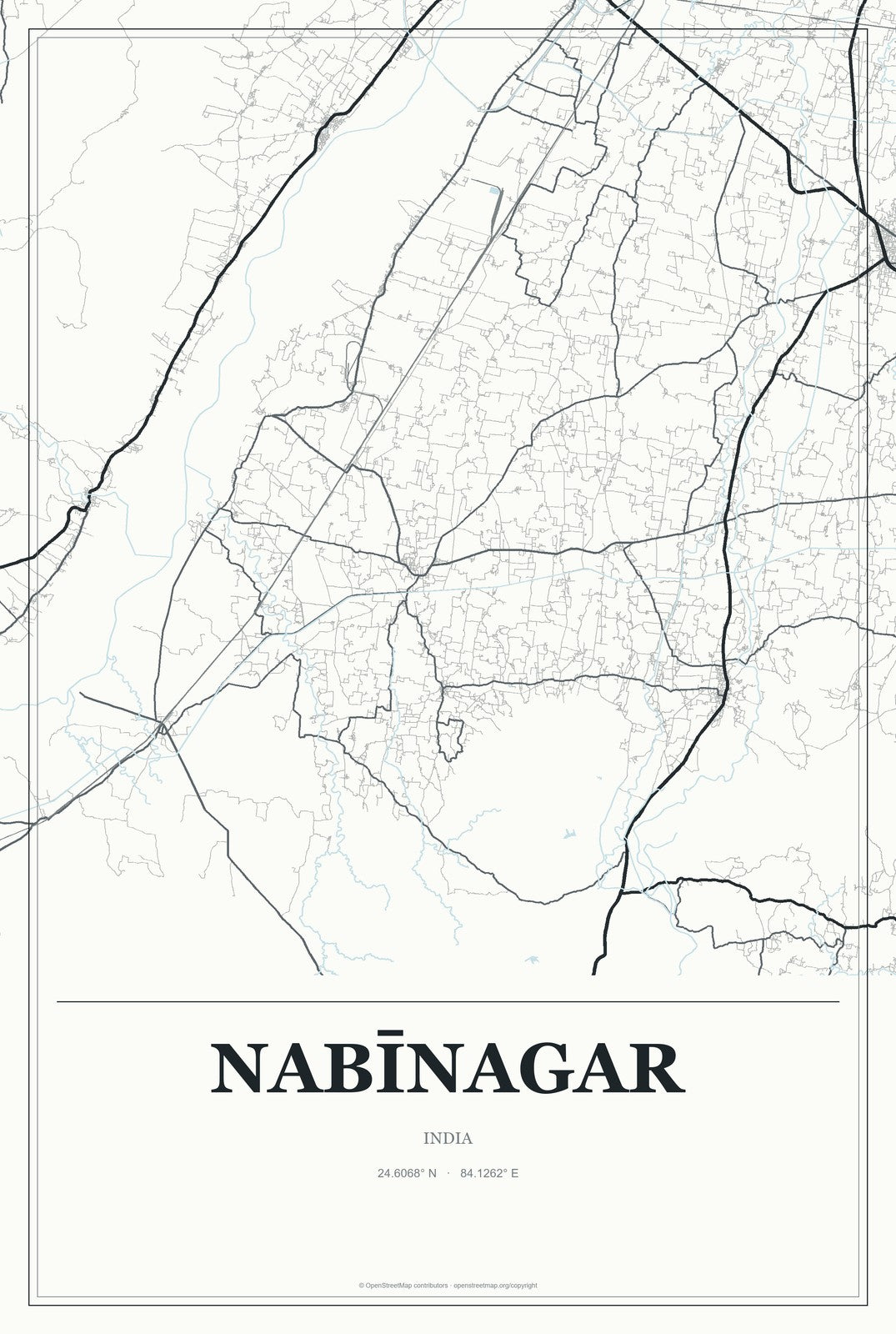 Nabīnagar, India City Map Aluminum Sign in Gallery Air style