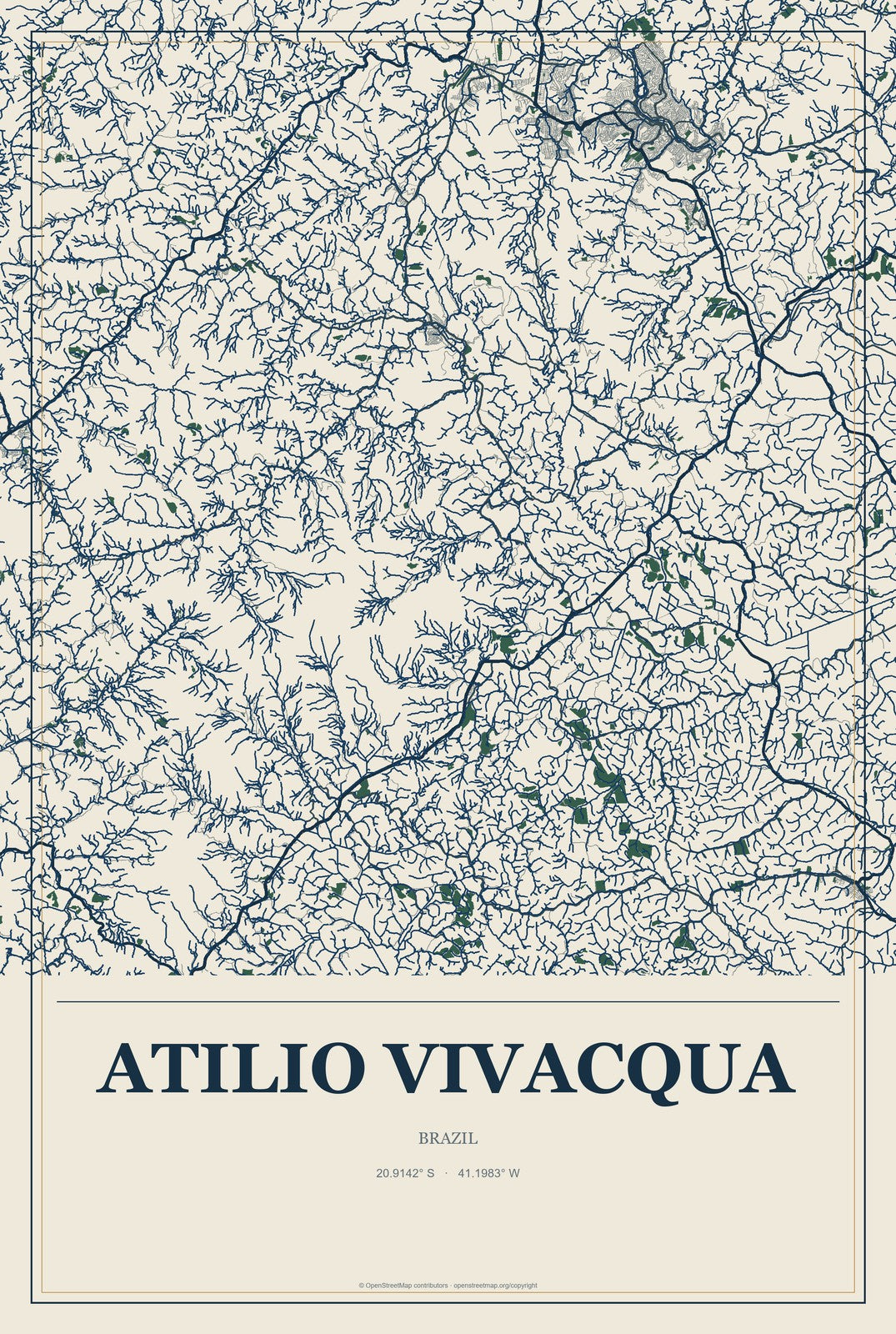 Atilio Vivacqua, Brazil City Map Aluminum Sign in Coastal Cutout style