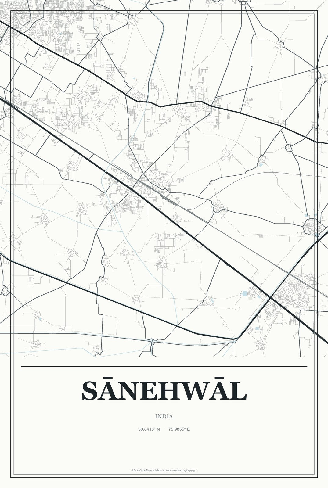 Sānehwāl, India City Map Aluminum Sign in Gallery Air style