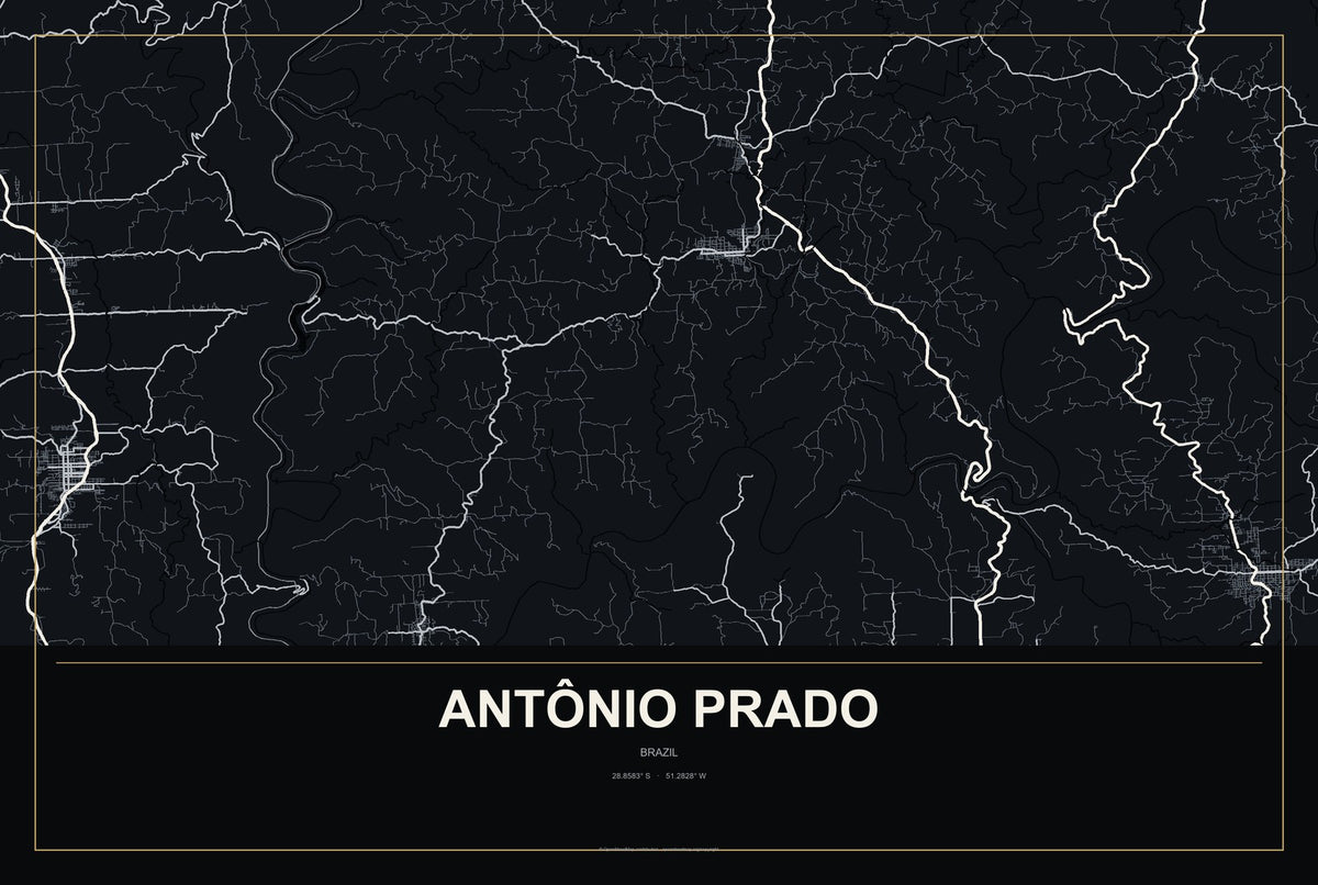 Antônio Prado, Brazil City Map Aluminum Sign in Metropolitan Noir style