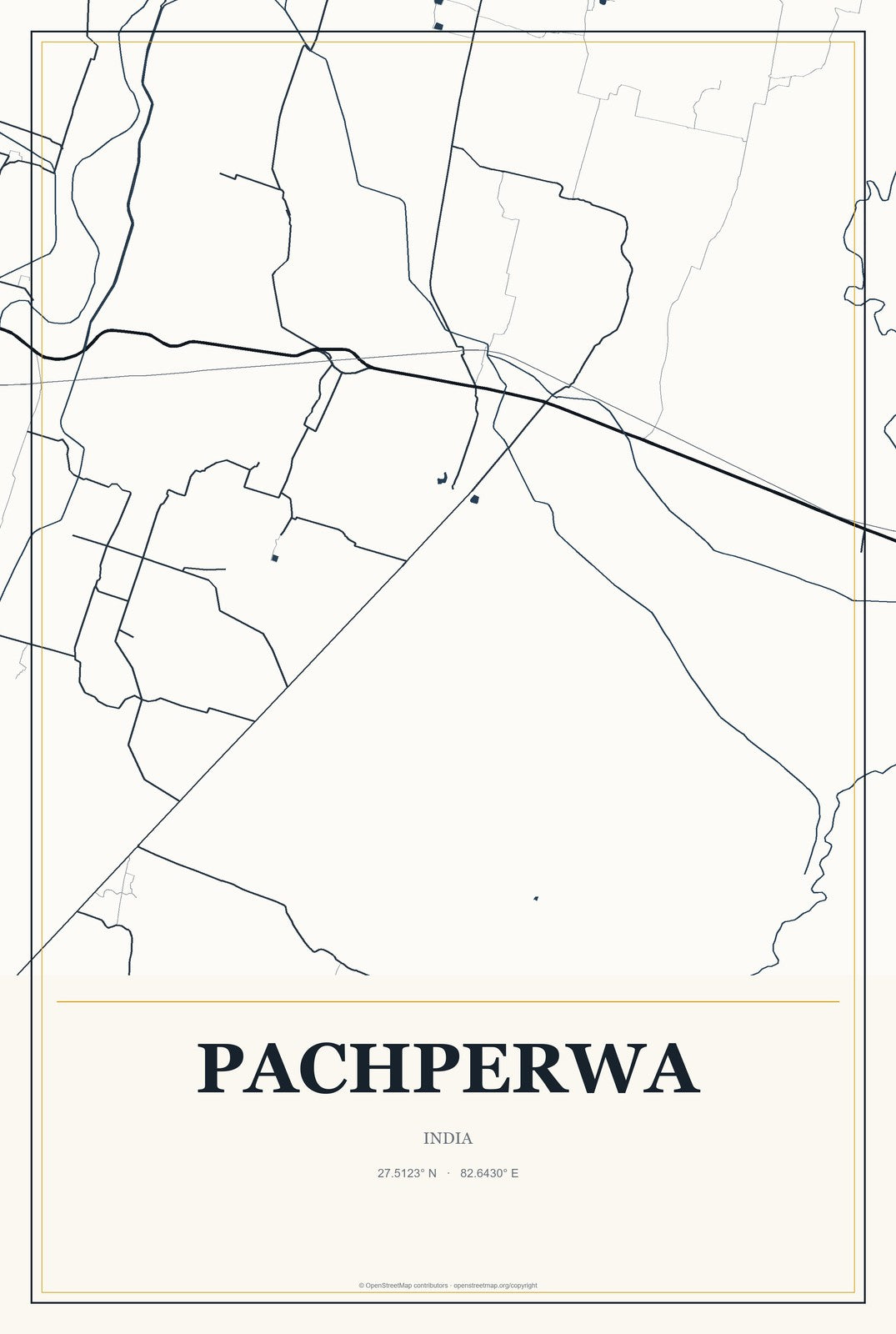 Pachperwa, India City Map Aluminum Sign in Citrine Modern style