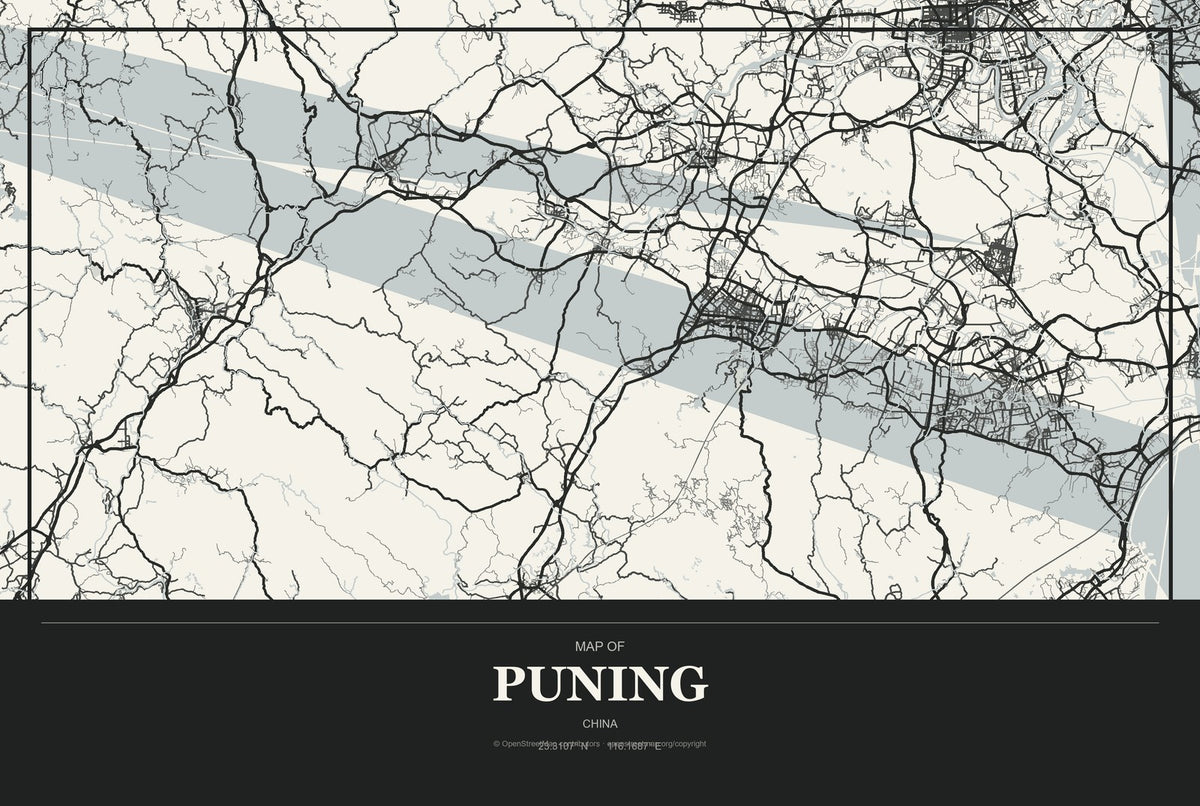 Puning, China City Map Aluminum Sign in Museum Plaque style