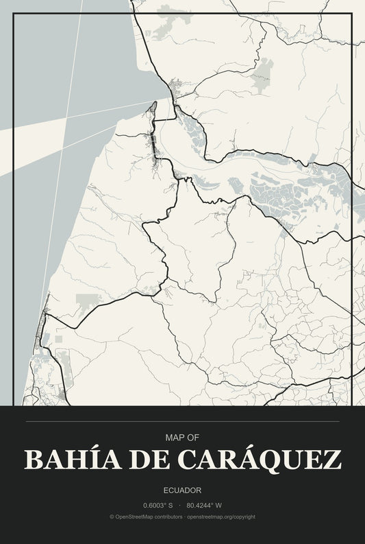 Bahía de Caráquez, Ecuador City Map Aluminum Sign in Museum Plaque style
