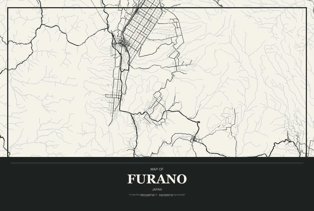 Furano, Japan City Map Aluminum Sign in Museum Plaque style