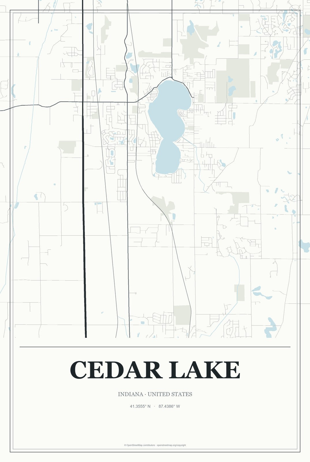 Cedar Lake, Indiana City Map Aluminum Sign in Gallery Air style