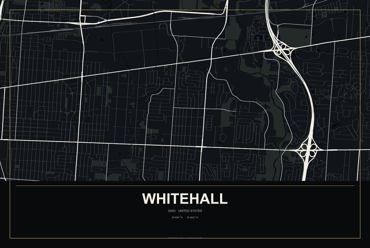 Whitehall, Ohio City Map Aluminum Sign in Metropolitan Noir style