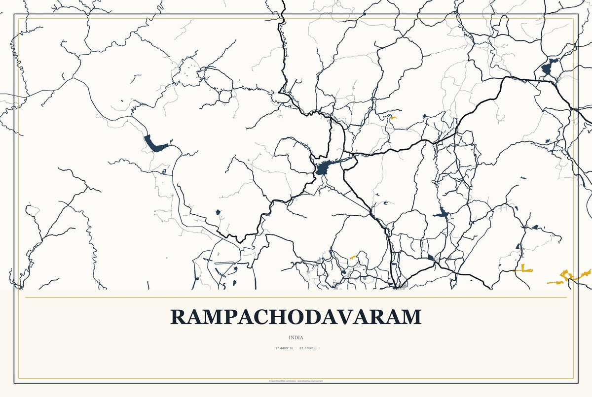 Rampachodavaram, India City Map Aluminum Sign in Citrine Modern style