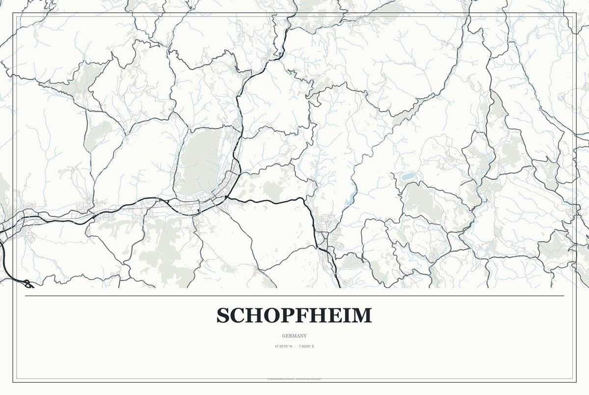 Schopfheim, Germany City Map Aluminum Sign in Gallery Air style