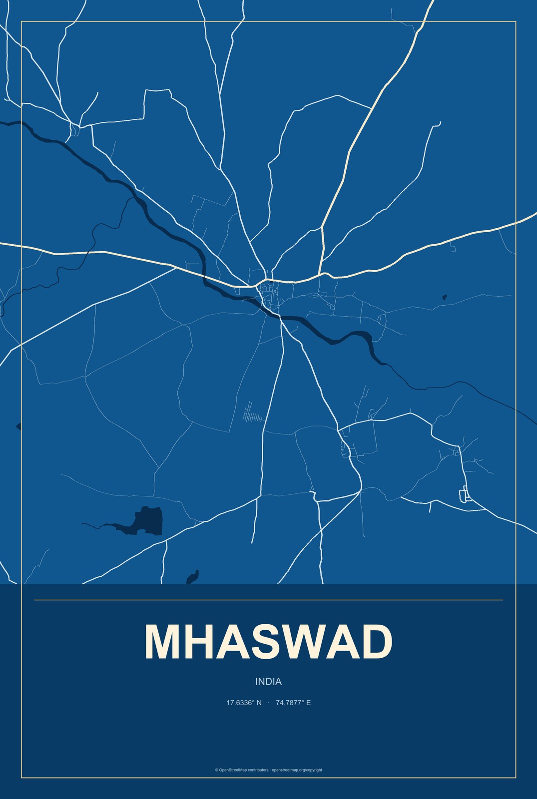Mhaswad, India City Map Aluminum Sign in Harbor Cobalt style