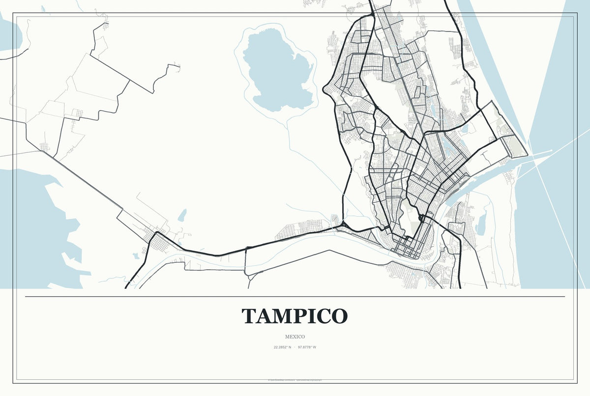 Tampico, Mexico City Map Aluminum Sign in Gallery Air style