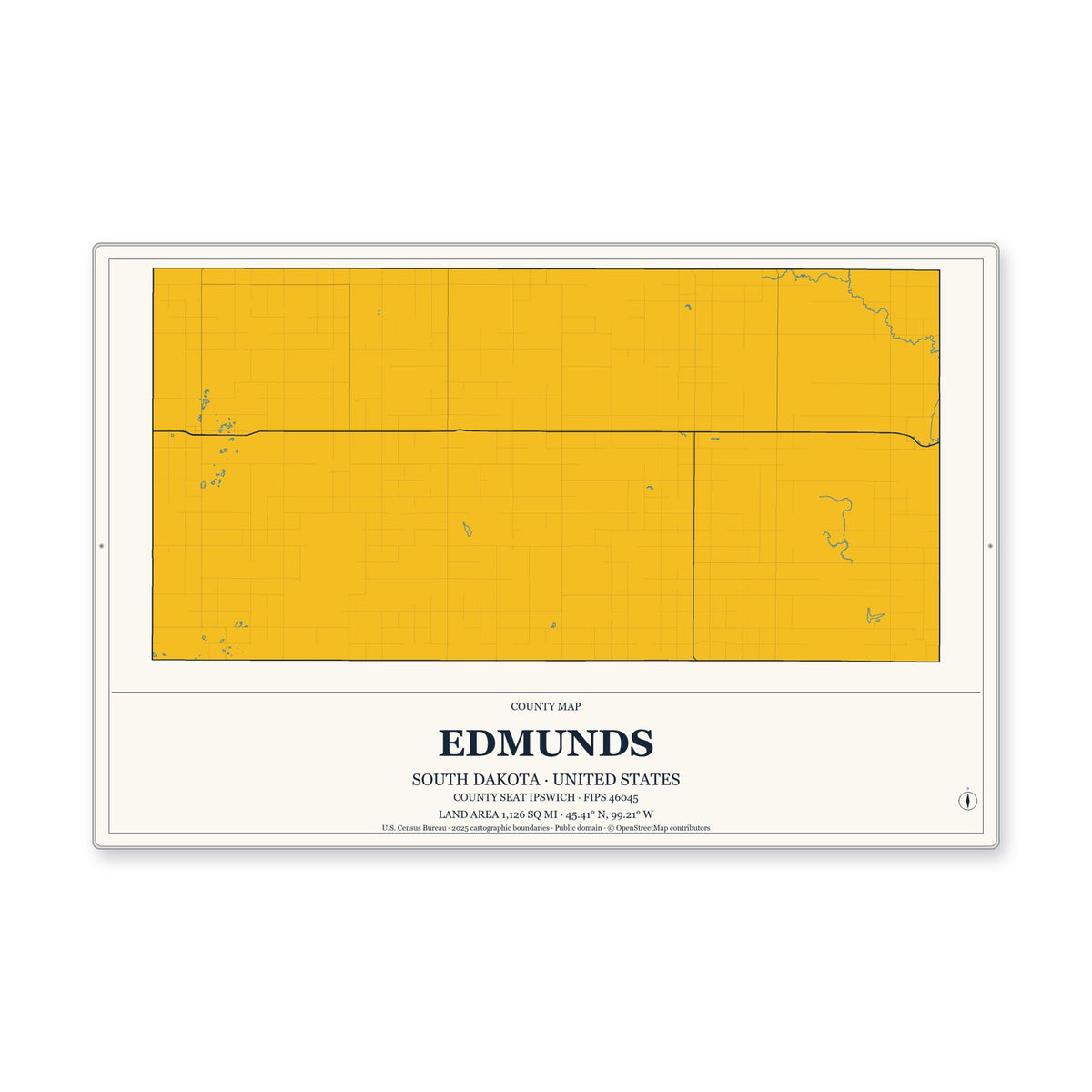 Edmunds County, South Dakota Map Aluminum Sign in Citrine Modern style