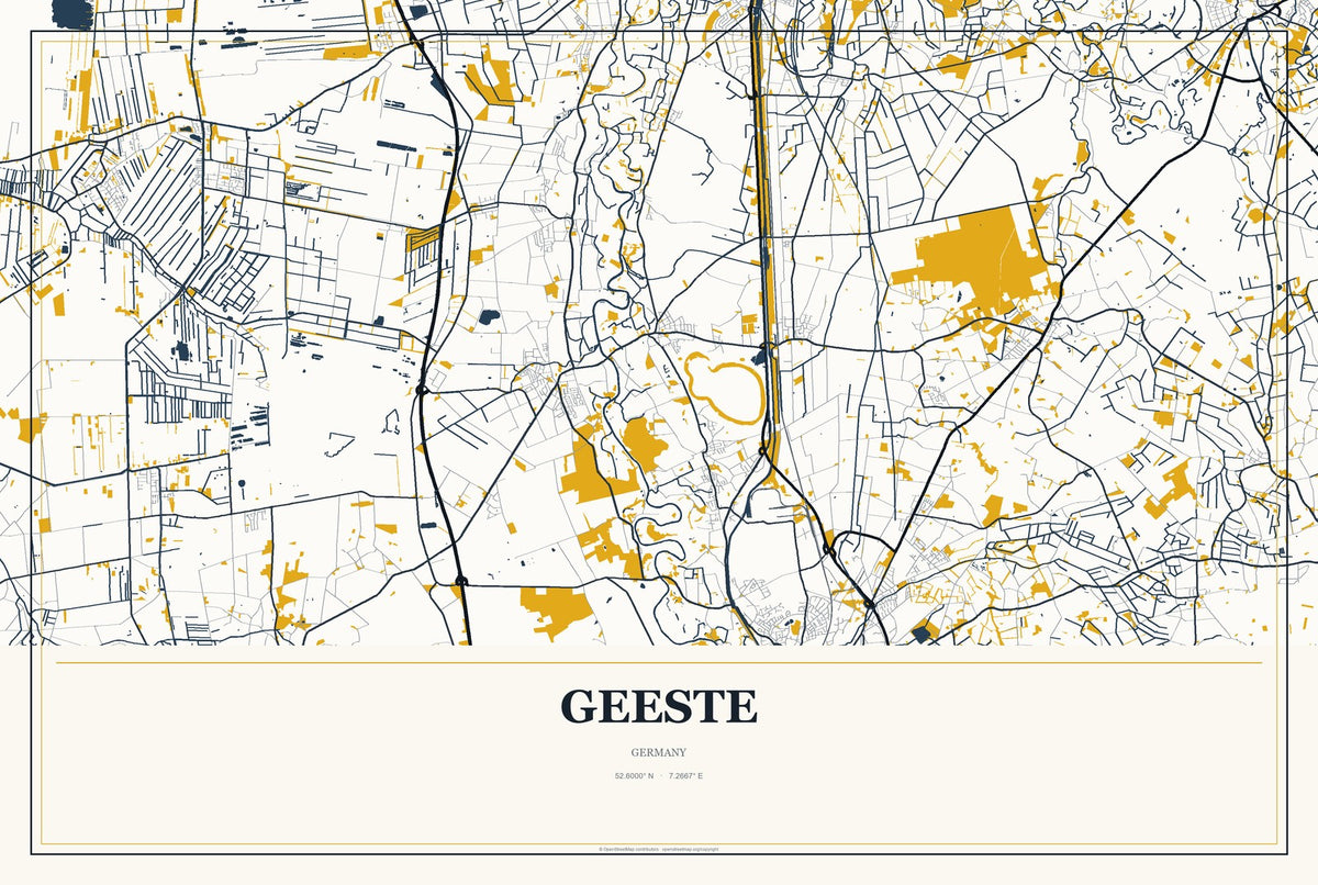 Geeste, Germany City Map Aluminum Sign in Citrine Modern style