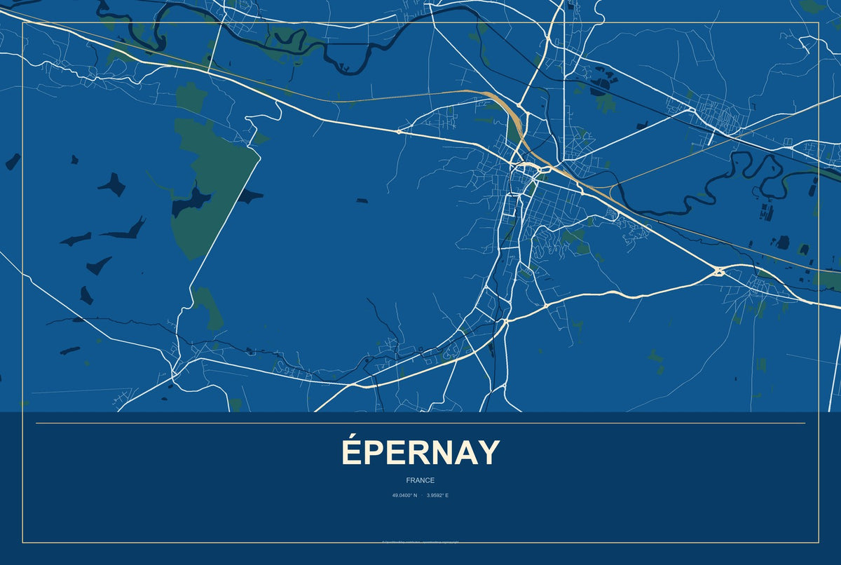 Épernay, France City Map Aluminum Sign in Harbor Cobalt style