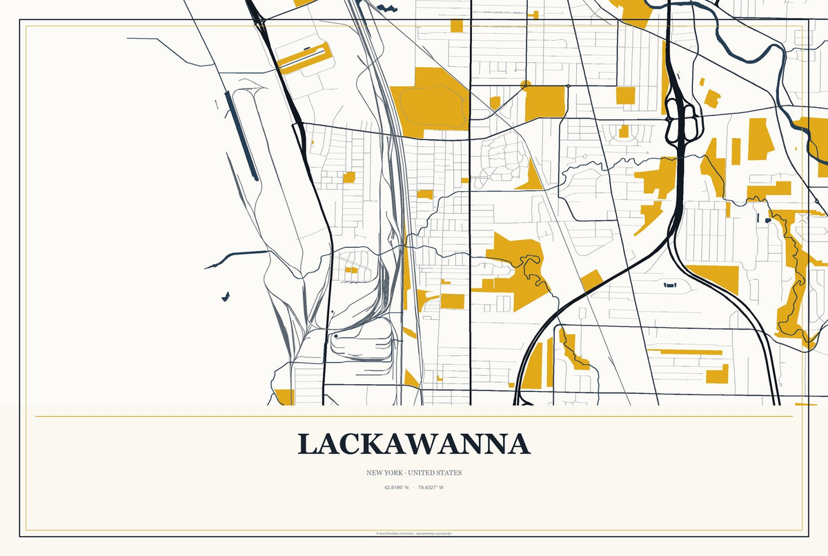 Lackawanna, New York City Map Aluminum Sign in Citrine Modern style