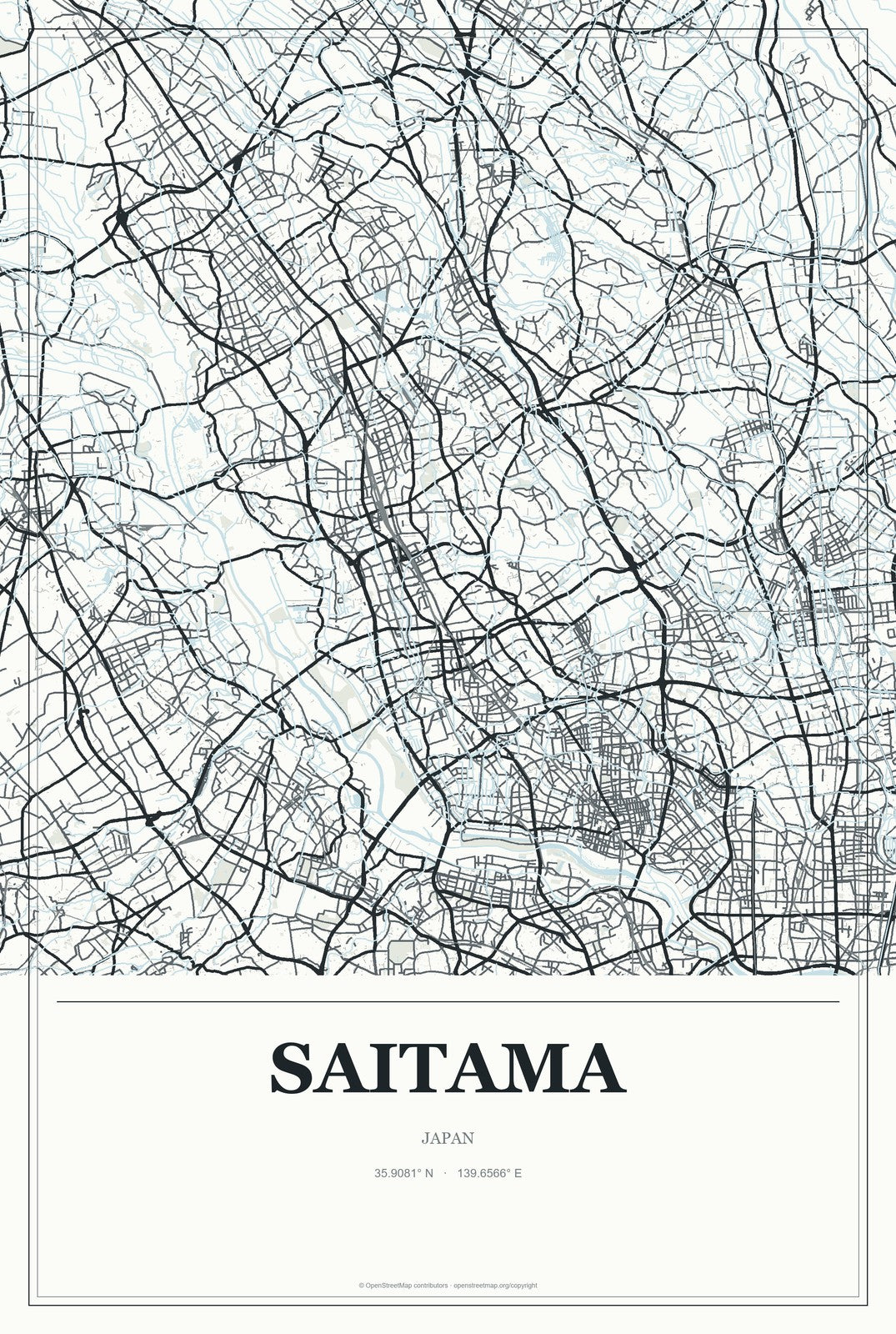 Saitama, Japan City Map Aluminum Sign in Gallery Air style
