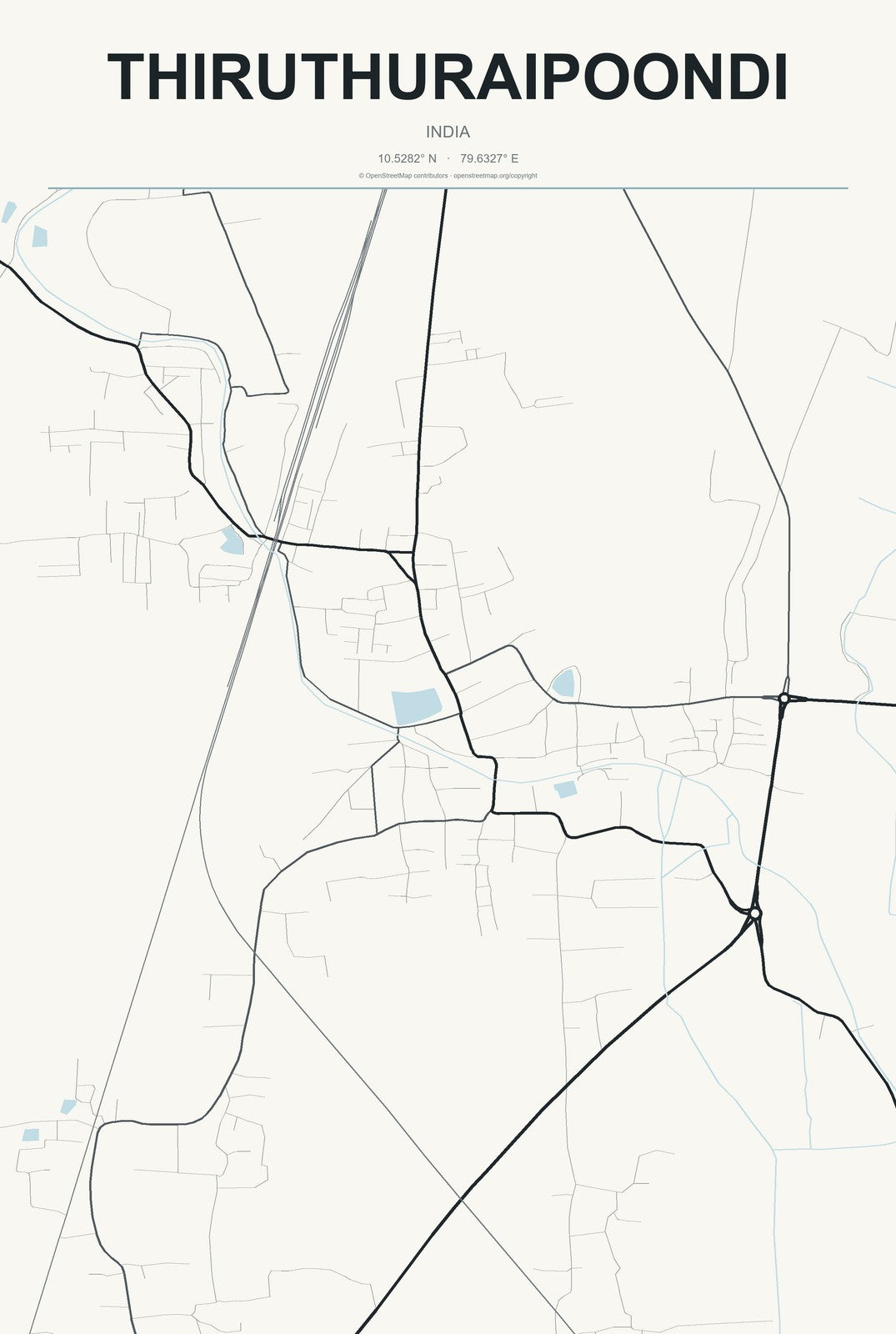 Thiruthuraipoondi, India City Map Aluminum Sign in Headline Atlas style