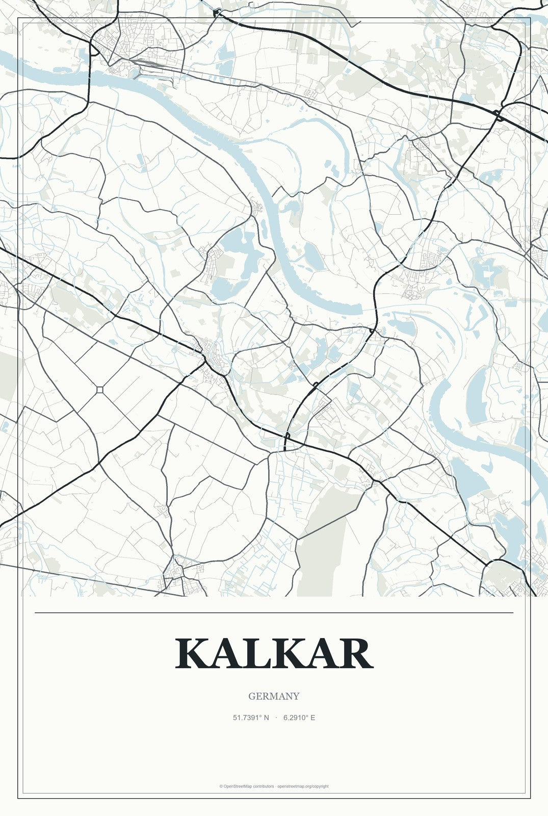 Kalkar, Germany City Map Aluminum Sign in Gallery Air style