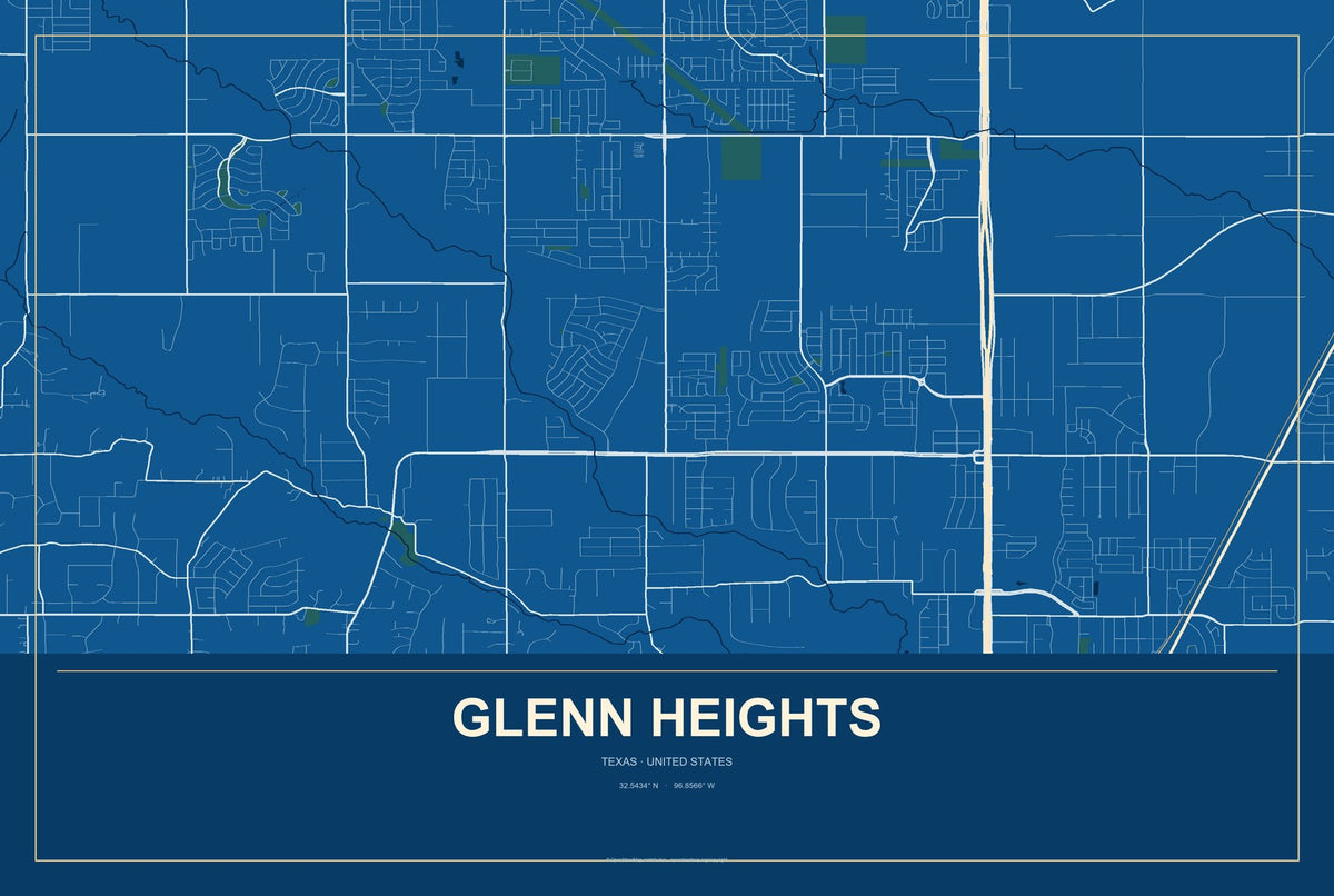 Glenn Heights, Texas City Map Aluminum Sign in Harbor Cobalt style