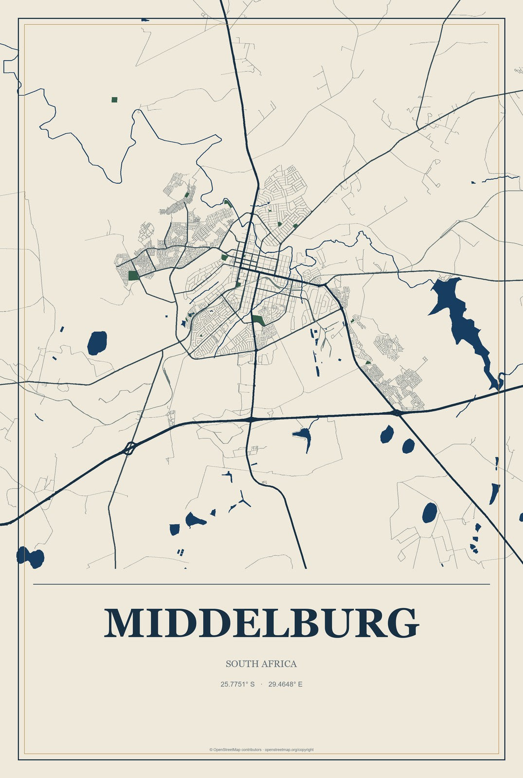 Middelburg, Eastern Cape, South Africa City Map Aluminum Sign in Coastal Cutout style