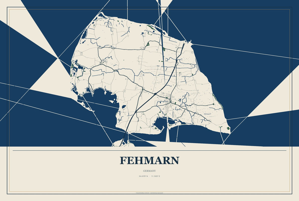 Fehmarn, Germany City Map Aluminum Sign in Coastal Cutout style
