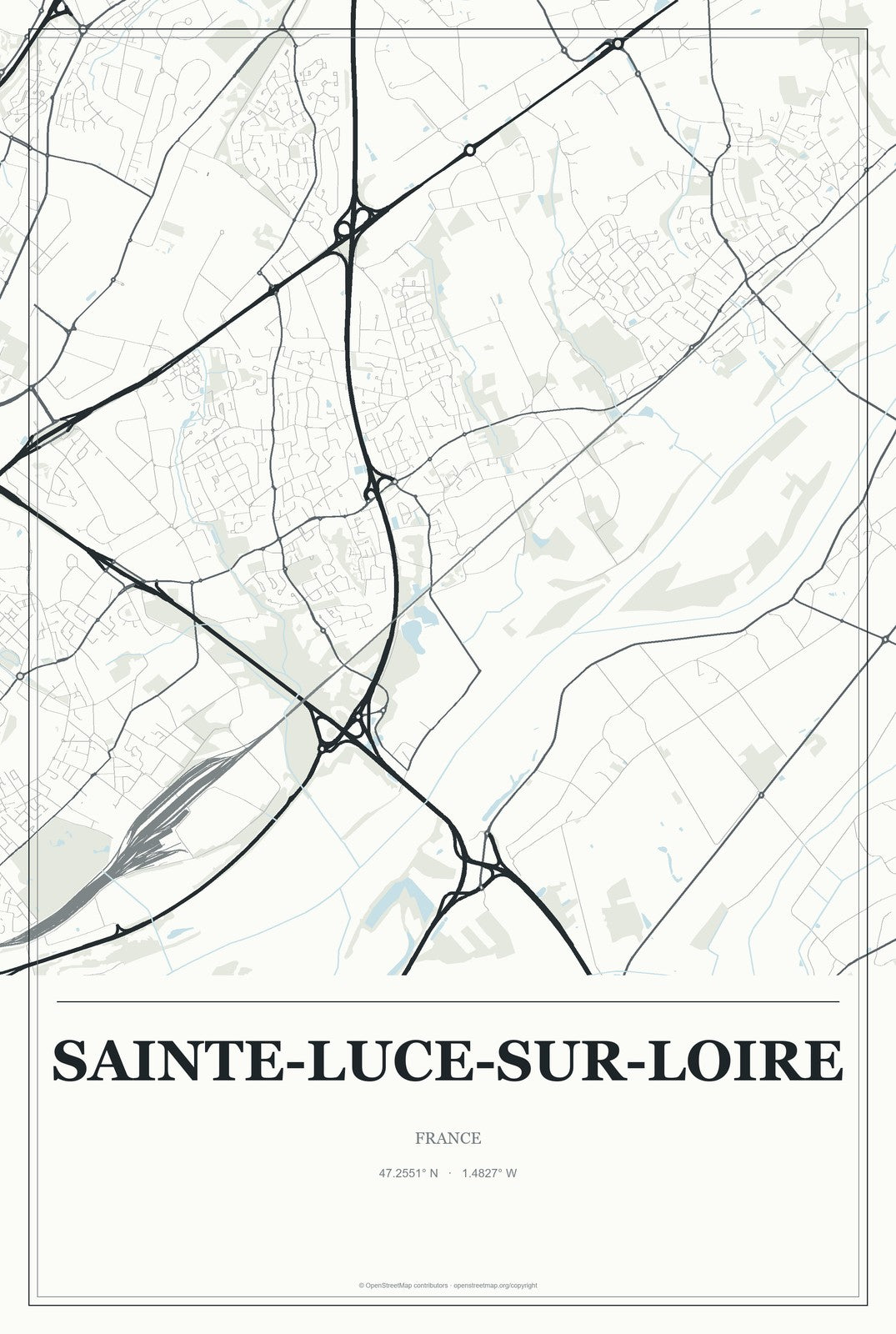 Sainte-Luce-sur-Loire, France City Map Aluminum Sign in Gallery Air style