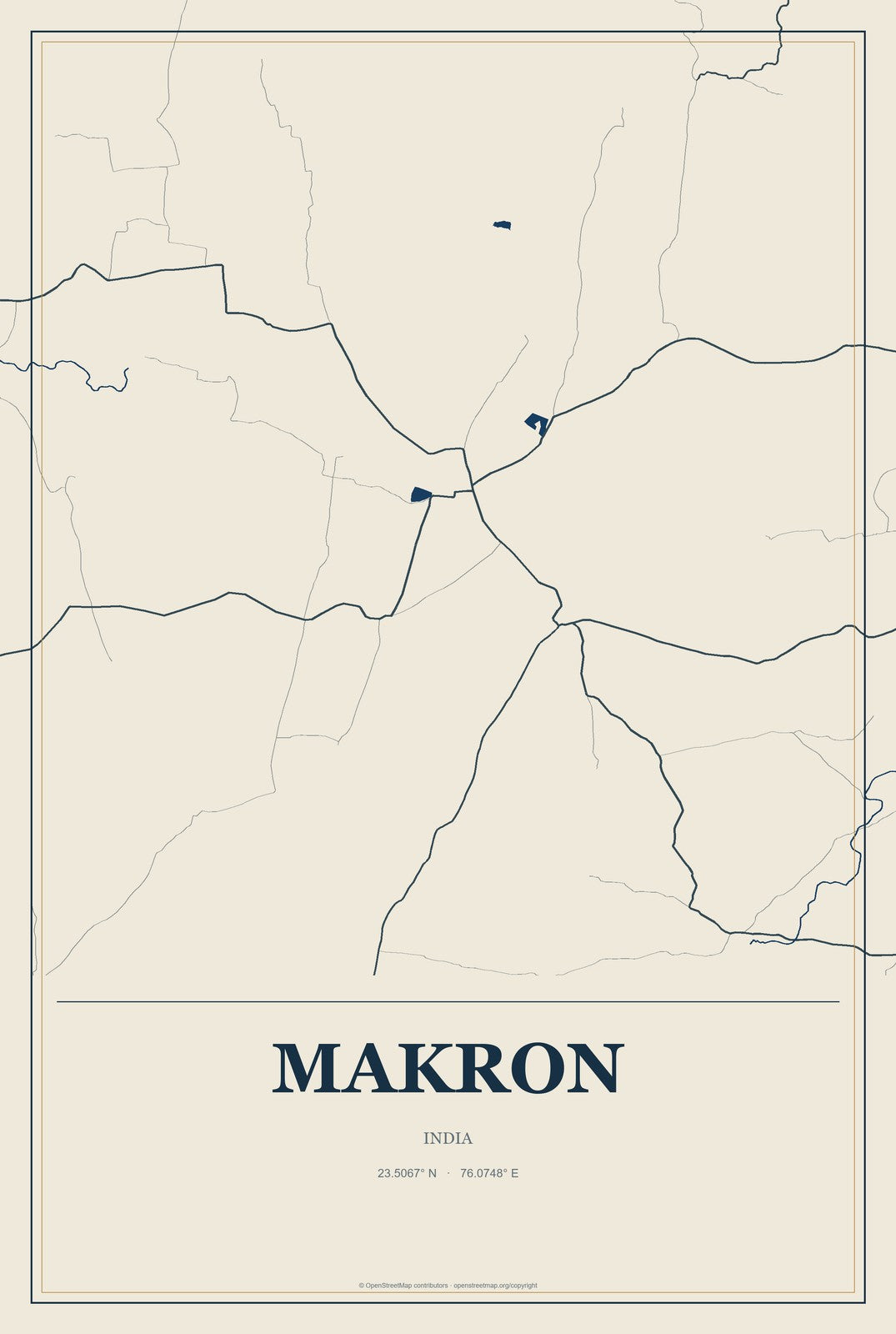Makron, India City Map Aluminum Sign in Coastal Cutout style