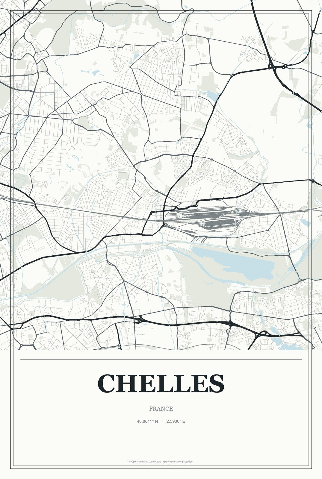 Chelles, France City Map Aluminum Sign in Gallery Air style