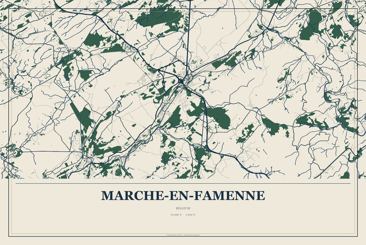 Marche-en-Famenne, Belgium City Map Aluminum Sign in Coastal Cutout style