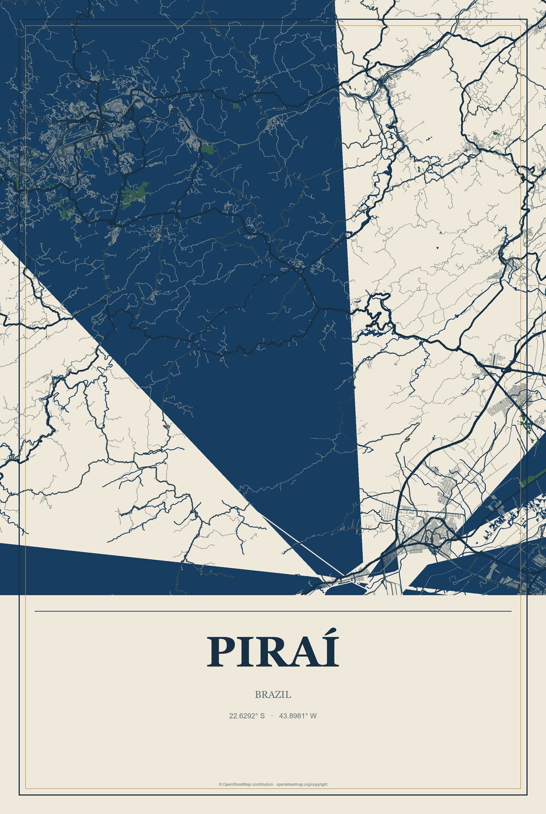 Piraí, Brazil City Map Aluminum Sign in Coastal Cutout style