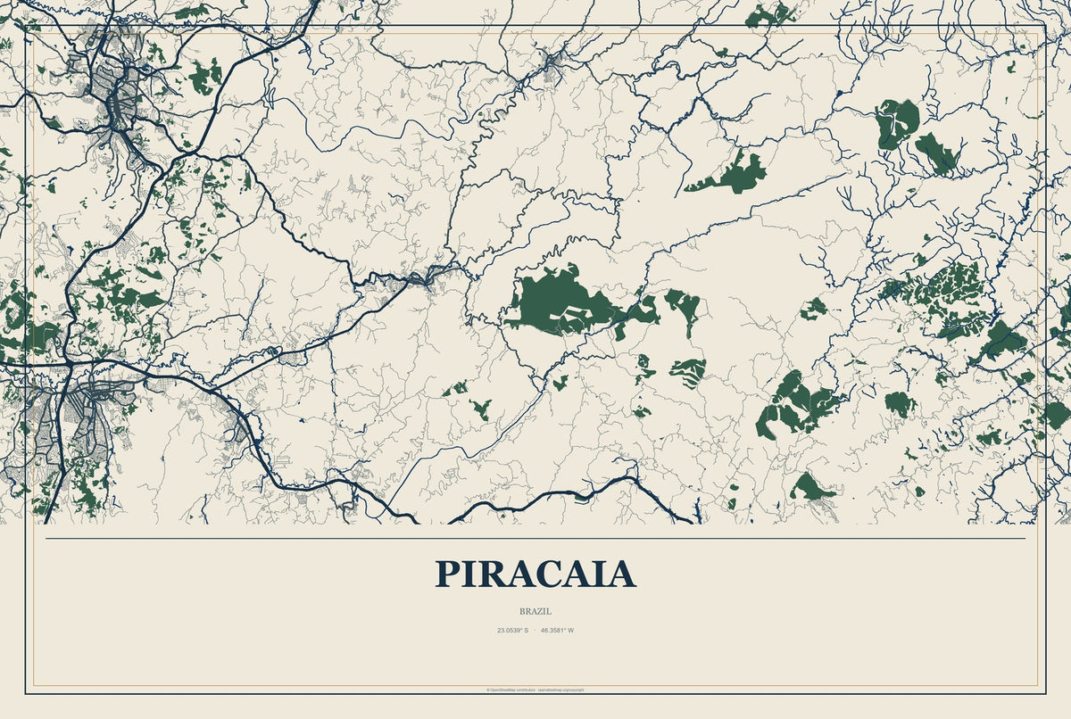 Piracaia, Brazil City Map Aluminum Sign in Coastal Cutout style