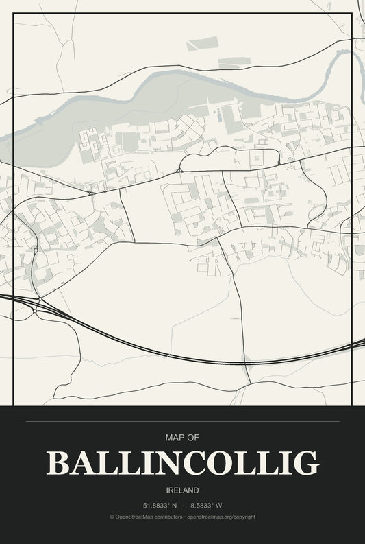 Ballincollig, Ireland City Map Aluminum Sign in Museum Plaque style